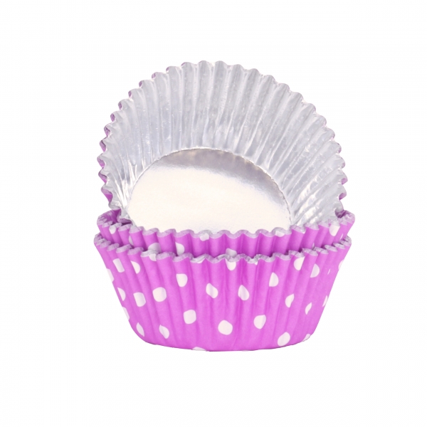 Cupcake Backförmchen - Violett mit weissen Punkten